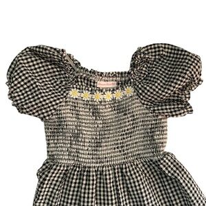 Bonnie Jean - Girls Black and White Smocked Gingham Dress with Puff Sleeves
